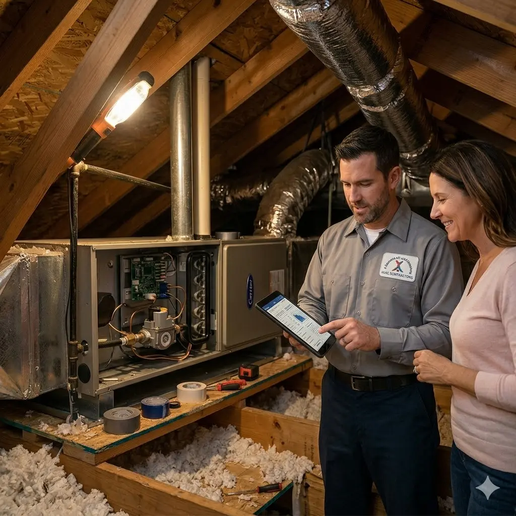 HVAC technician installing a new energy-efficient furnace in a residential home